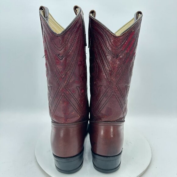 Miragum Men Size 10D Brown Burgundy Leather Slip Resistant Pull On Western Boot - Picture 5 of 13